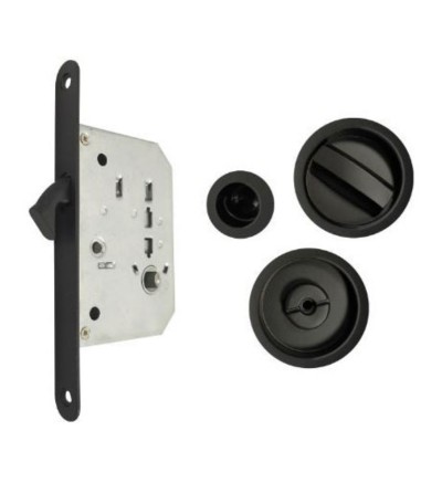 Kit Cerradura P/Corredera Cazoleta Redonda Negro | Oferta Black Friday