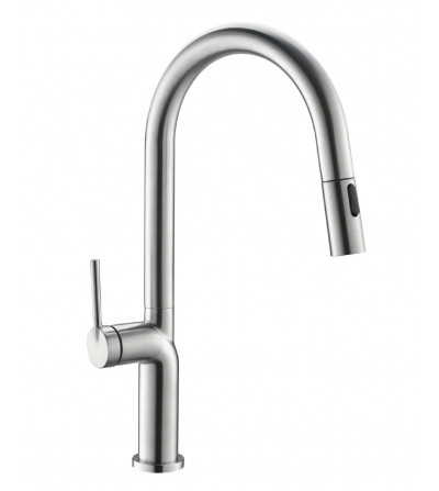 BUADES Grifo cocina monomando caño alto giratorio ducha extraíble Acero inoxidable Serie Kale | EspacioBrico OFERTA