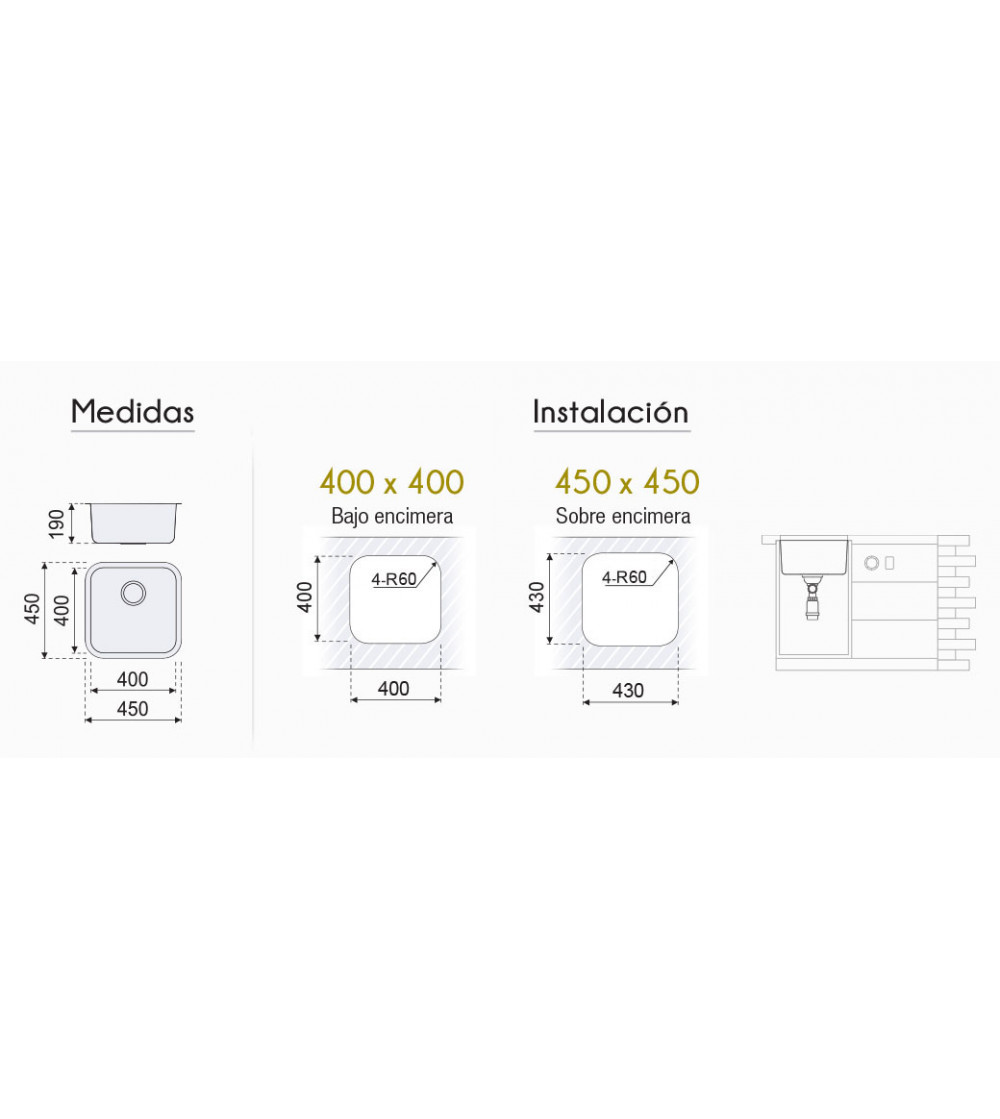 Fregadero Cocina Acero Negro Pavonado Roma 40x40 cm | EspacioBrico OFERTA