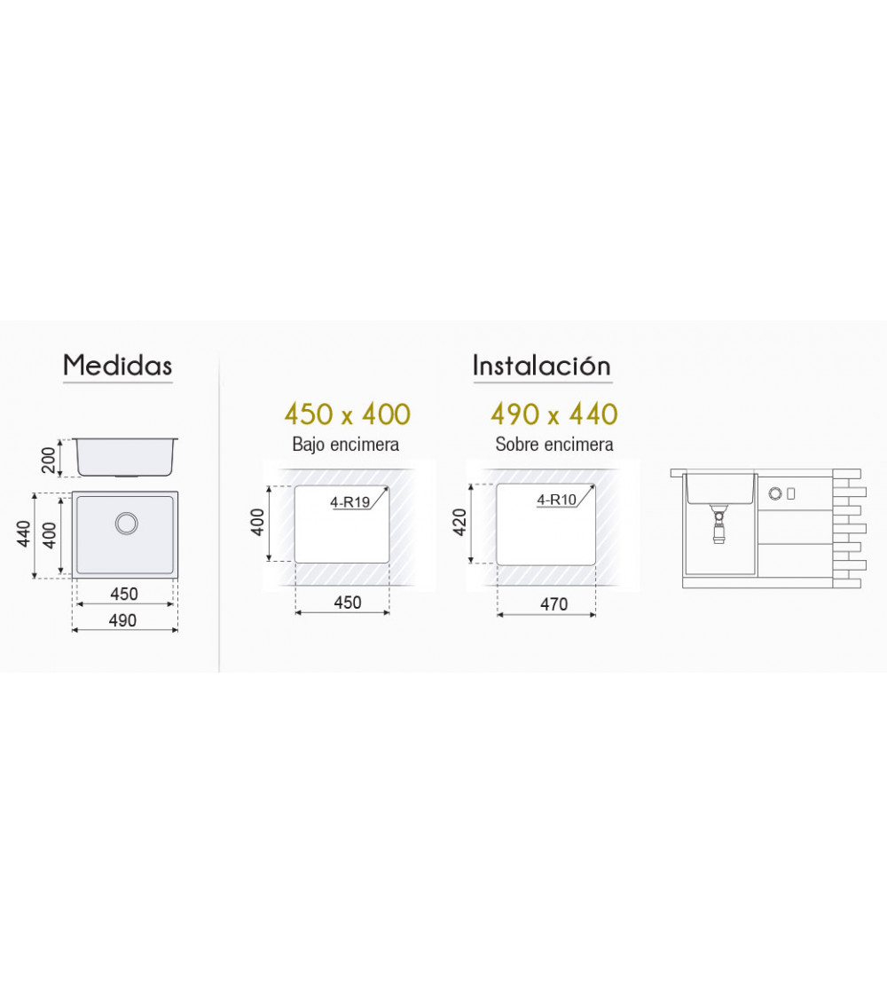 Fregadero Cocina Acero Negro Pavonado Berlín 45x40 cm | EspacioBrico OFERTA