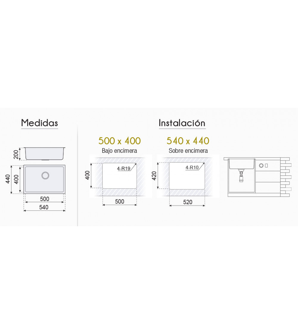 Fregadero Cocina Acero NEGRO Serie Berlín 50x40 cm | AndaserStore OFERTA