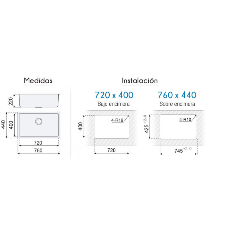 Fregadero Cocina Acero Inox Serie Berlín 72x40 cm | AndaserStore OFERTA