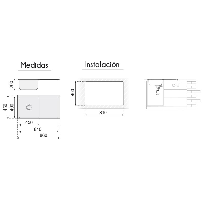 Fregadero Atenea Acero Inox 86x45 cm Bajo Encimera | EspacioBrico OFERTA