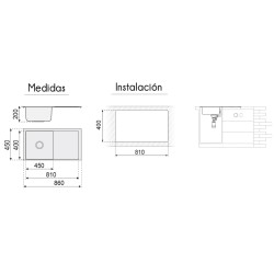 Fregadero Atenea Negro 86x45 cm Bajo Encimera | EspacioBrico OFERTA