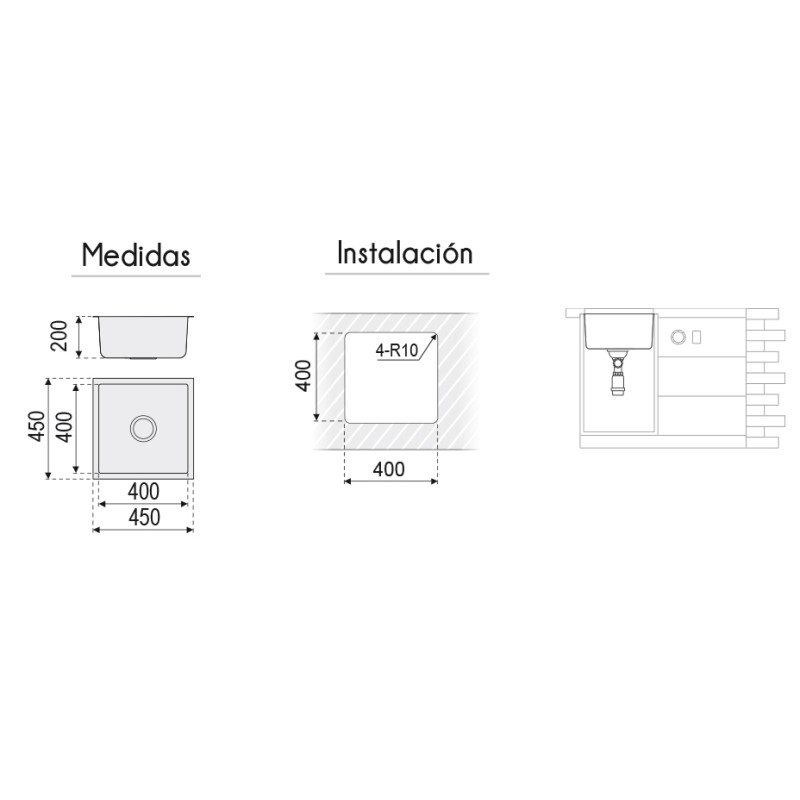 Fregadero Omega Acero Inox 45x45 cm Bajo Encimera | EspacioBrico OFERTA