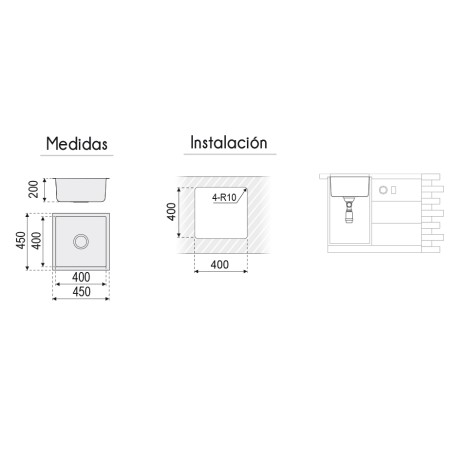 Fregadero Omega Acero Inox 45x45 cm Bajo Encimera | EspacioBrico OFERTA