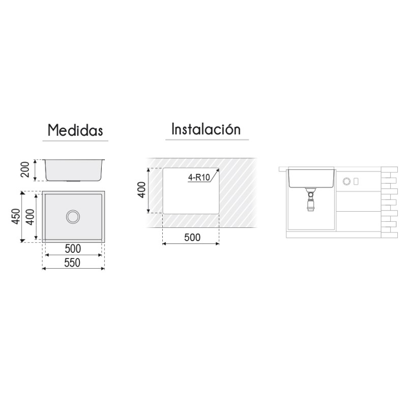 Fregadero Omega Acero Inox 55x45 cm Bajo Encimera | EspacioBrico OFERTA