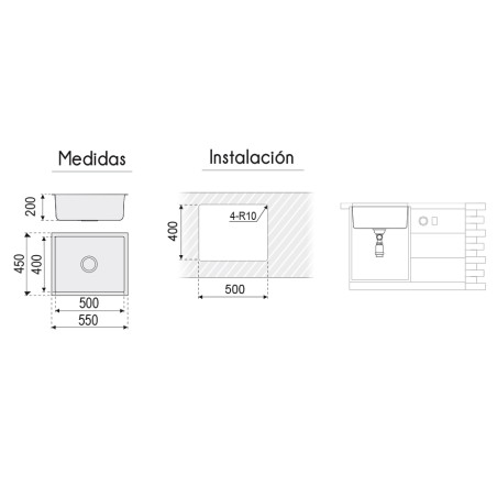 Fregadero Omega Acero Inox 55x45 cm Bajo Encimera | EspacioBrico OFERTA