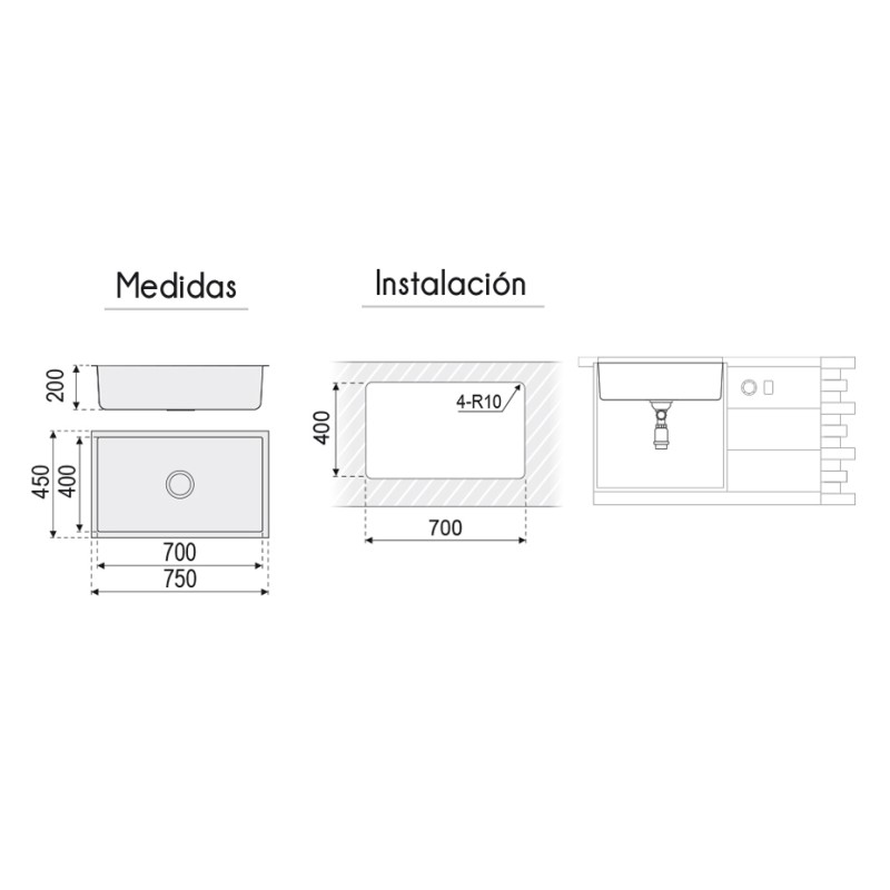 Fregadero Omega Acero Inox 55x45 cm Bajo Encimera | EspacioBrico OFERTA