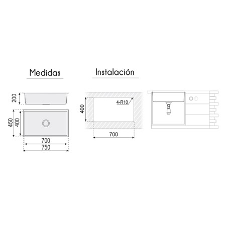 Fregadero Omega Acero Inox 55x45 cm Bajo Encimera | EspacioBrico OFERTA