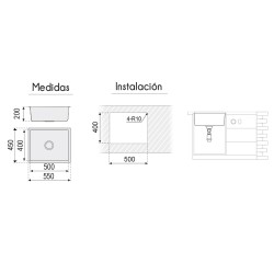 Fregadero Omega Negro Pavonado 50x45 cm Bajo Encimera | EspacioBrico OFERTA