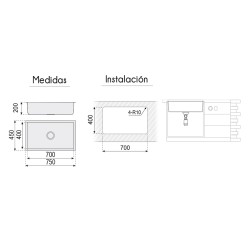 Fregadero Omega Negro Pavonado 75x45 cm Bajo Encimera | EspacioBrico OFERTA