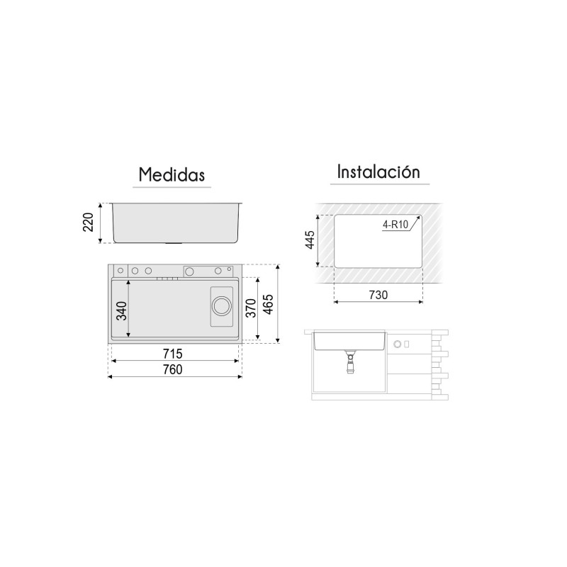 Fregadero Zeus Negro Pavonado 76x46 cm + Grifos| EspacioBrico OFERTA