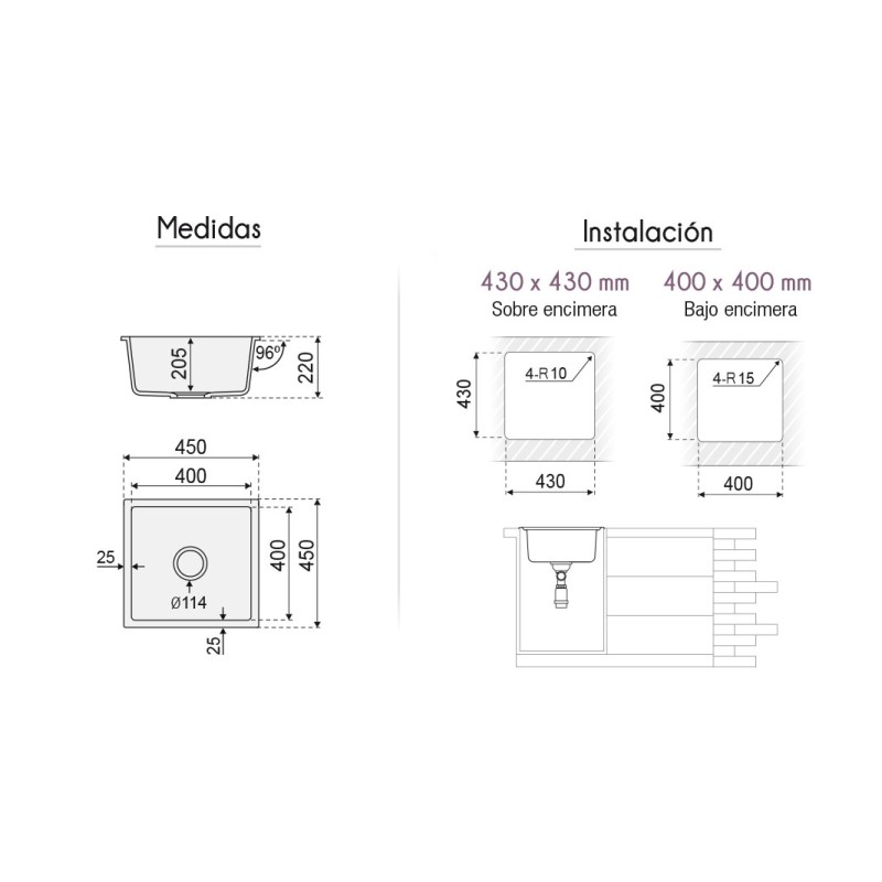 Fregadero Venus Granite Sink 45x45 cm | EspacioBrico OFERTA
