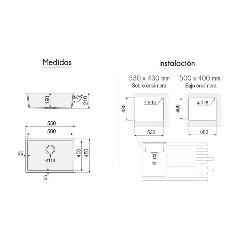 Fregadero Venus Granite Sink 55x45 cm | EspacioBrico OFERTA