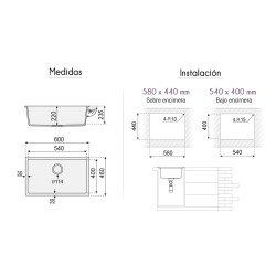 Fregadero Venus Granite Sink 60x46 cm | EspacioBrico OFERTA