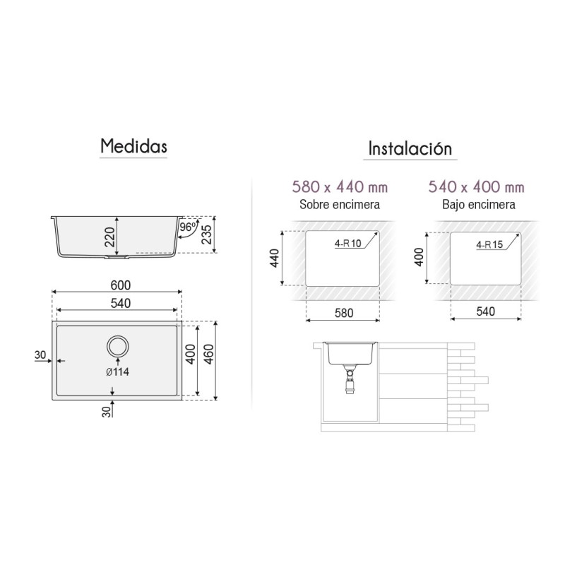 Fregadero Venus Granite Sink 60x46 cm | EspacioBrico OFERTA