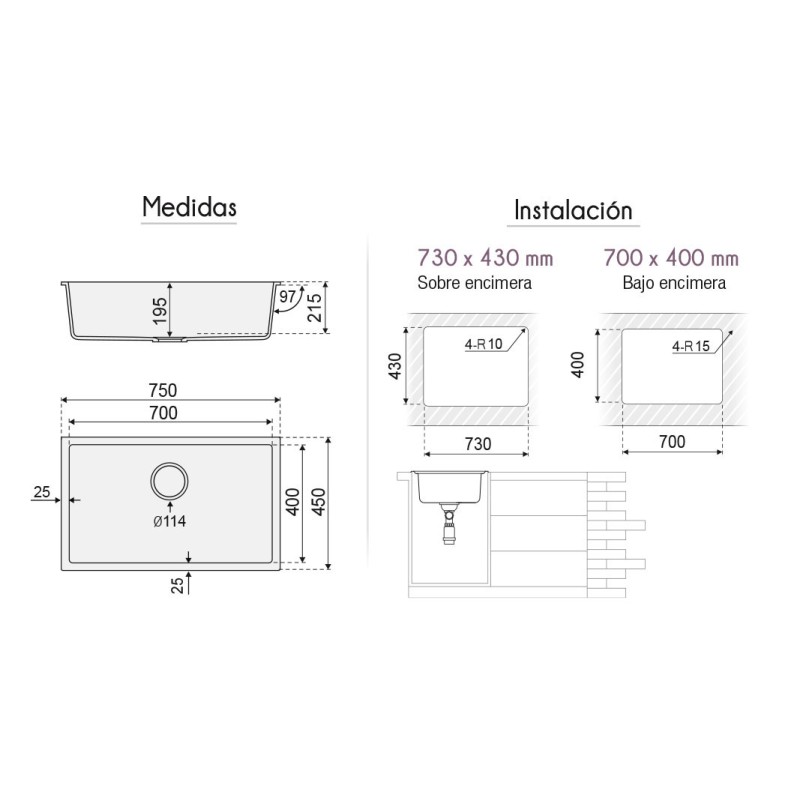 Fregadero Venus Granite Sink 75x45 cm | EspacioBrico OFERTA