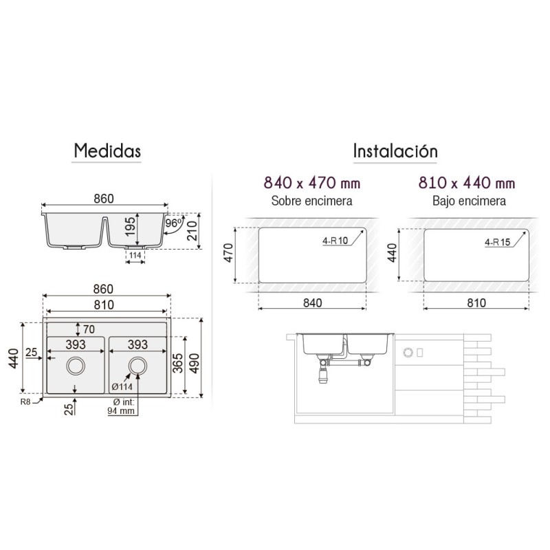 Fregadero Marte Granite Sink 86x49 cm | EspacioBrico OFERTA