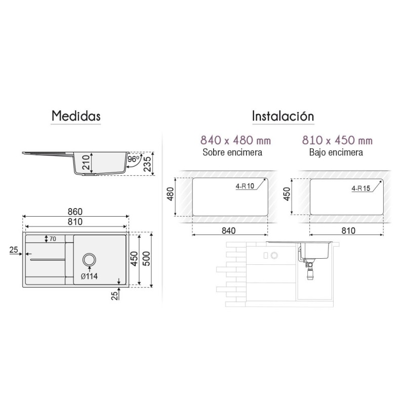 Fregadero Neptuno Granite Sink 86x50 cm | EspacioBrico OFERTA
