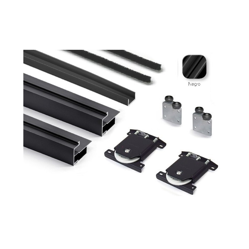 Kit Puerta Corredera Armario Negro Mate 10 mm 280 cm | EspacioBrico OFERTA