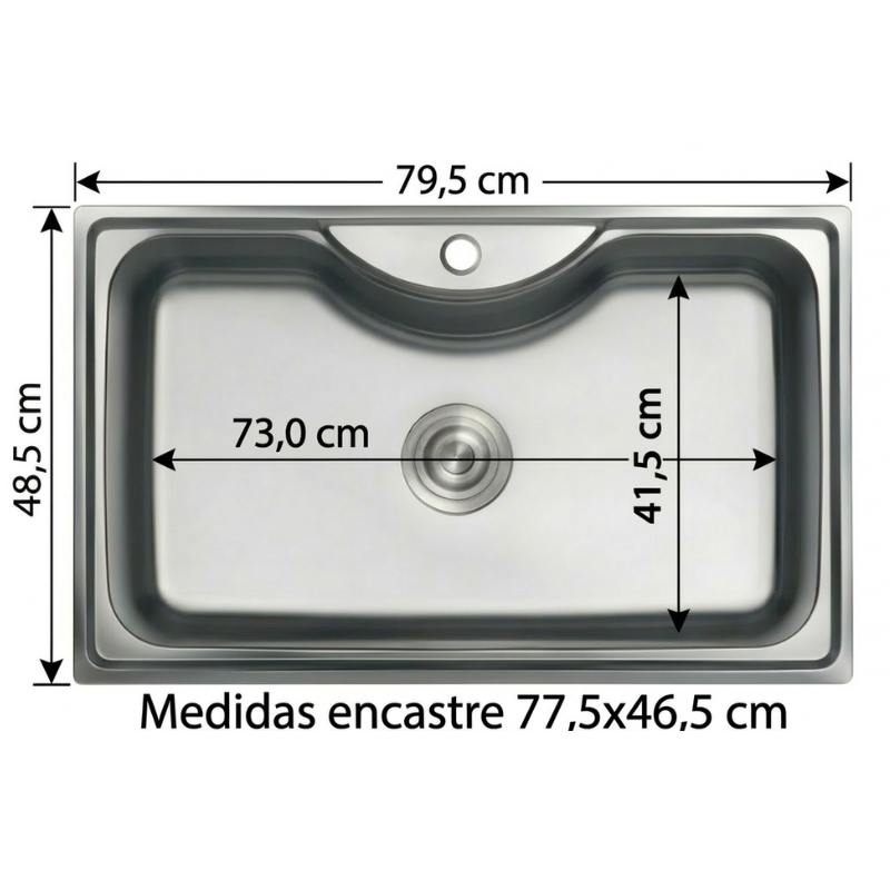 Fregadero Ares Acero Inox 80x50 cm Sobre Encimera | EspacioBrico OFERTA
