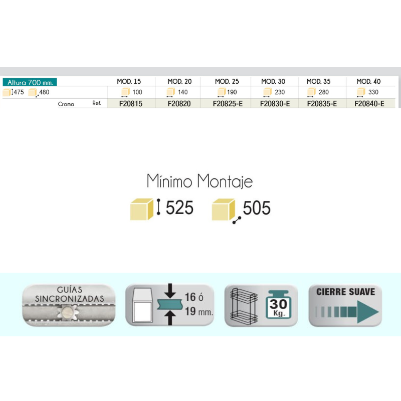 Botellero-Especiero Extraíble Alt. 70 cm- Cromo | EspacioBrico OFERTA