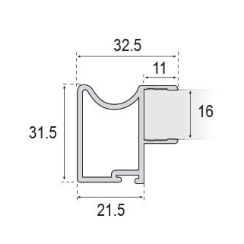 Kit Tirador Puerta Corredera Armario Plata mate 16 mm 235 cm | EspacioBrico