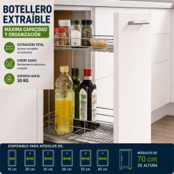 Botellero-Especiero Extraíble Alt. 70 cm- Cromo | EspacioBrico OFERTA