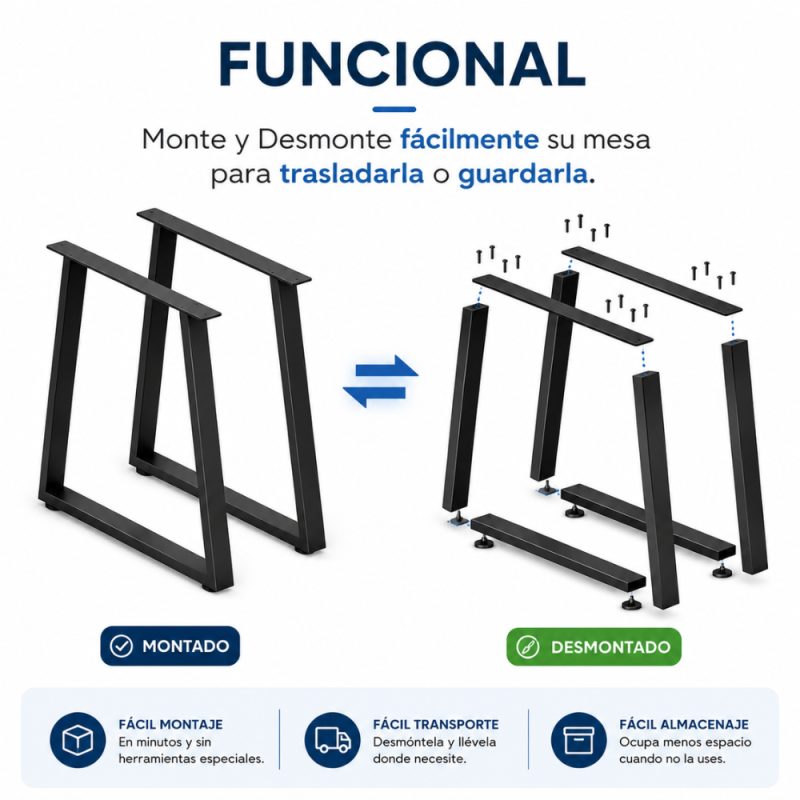 Pack 2 Patas de Mesa Estilo Industrial Ángulo Positivo Negro | EspacioBrico OFERTA