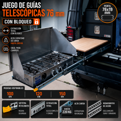 Guías Telescópicas 76 mm Ext. Total Con Bloqueo 1000/1200/1500 mm | EspacioBrico OFERTA