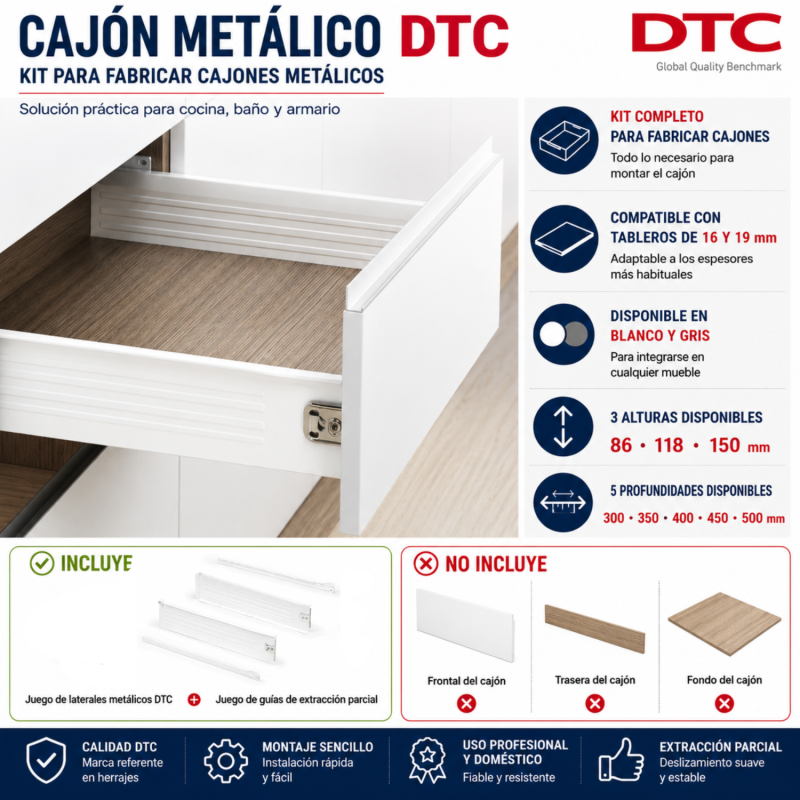 Cajón Metálico - Altura 118 mm | EspacioBrico OFERTA