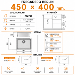Fregadero Cocina Acero Negro Pavonado Berlín 45x40 cm | EspacioBrico OFERTA