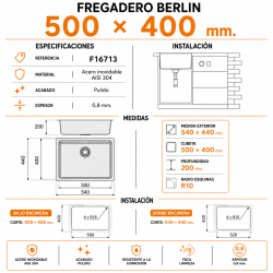 Fregadero Cocina Acero Negro Pavonado Berlín 50x40 cm | EspacioBrico OFERTA