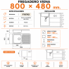 Fregadero Cocina Acero Negro Pavonado Mod. Viena 80x48 cm | EspacioBrico OFERTA