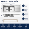 Fregadero Acero Inox Mod. Praga 120x50 cm Sobre Encimera | EspacioBrico OFERTA