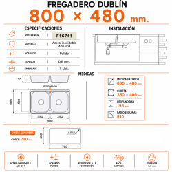 Fregadero Cocina Acero Negro Pavonado Dublín 80x44 cm | EspacioBrico OFERTA