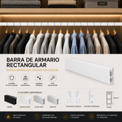 Barra Colgar de Armario Rectángular Blanco 1,95 metros | EspacioBrico OFERTA