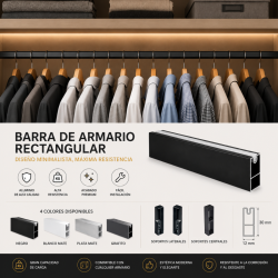 Barra Colgar de Armario Rectángular Negro mate 1,95 metros | EspacioBrico OFERTA