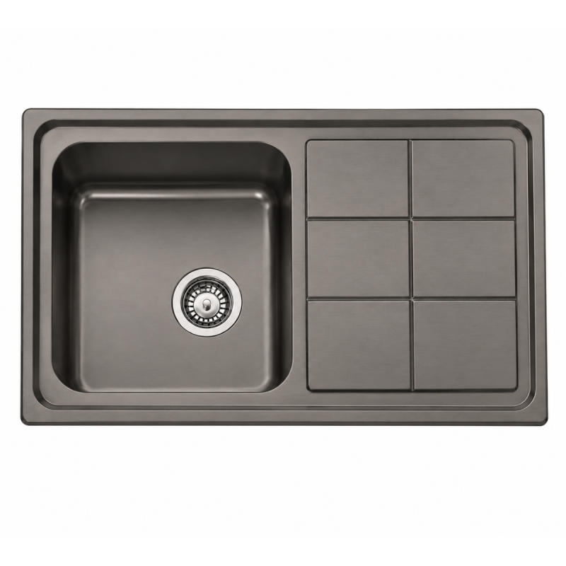 Fregadero Acero Negro Pavonado Serie Madrid 86x50 cm Sobre Encimera | EspacioBrico OFERTA