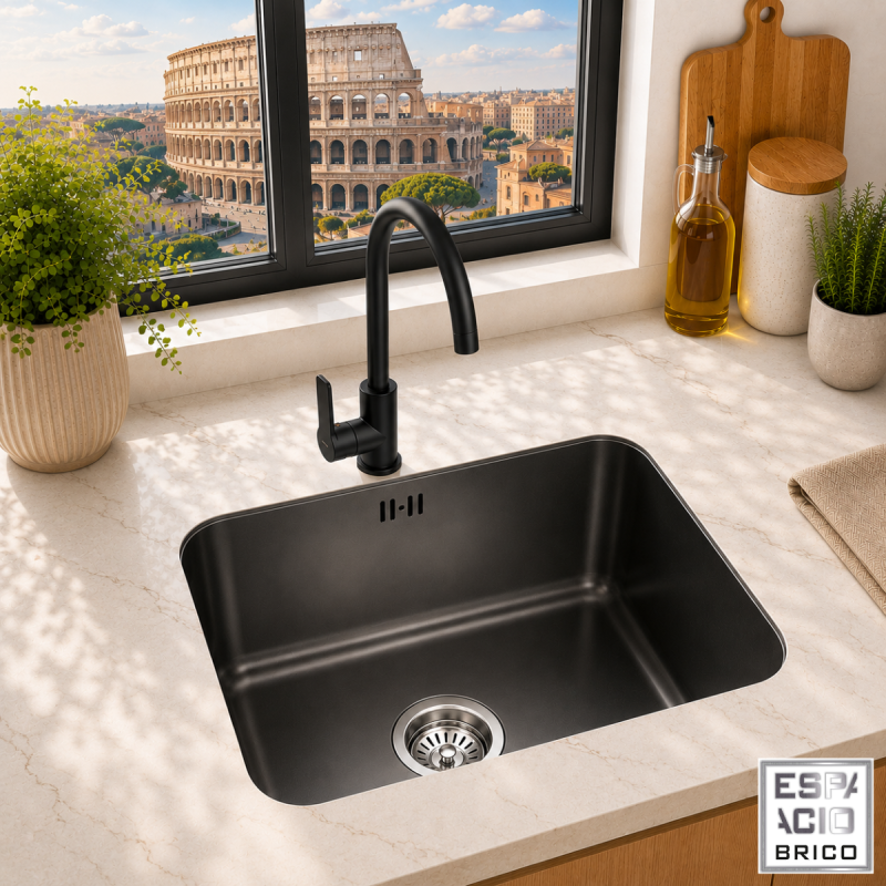 Fregadero Cocina Acero Negro Pavonado Roma 45x40 cm | EspacioBrico OFERTA