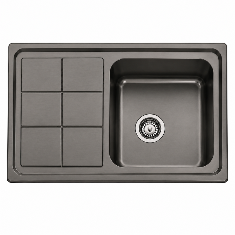 Fregadero Acero Negro Pavonado Serie Madrid 86x50 cm Sobre Encimera | EspacioBrico OFERTA