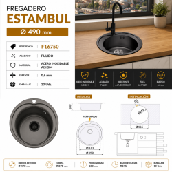 Fregadero Cocina Acero Negro Pavonado Estambul 49 cm Diámetro | EspacioBrico OFERTA