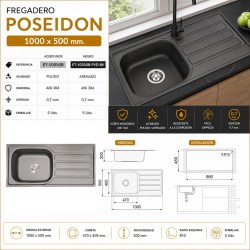 Fregadero Poseidon Negro Pavonado 100x50 cm Sobre Encimera | EspacioBrico OFERTA