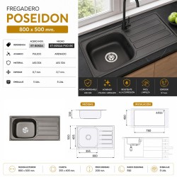 Fregadero Poseidon Negro Pavonado 80x50 cm Sobre Encimera | EspacioBrico OFERTA