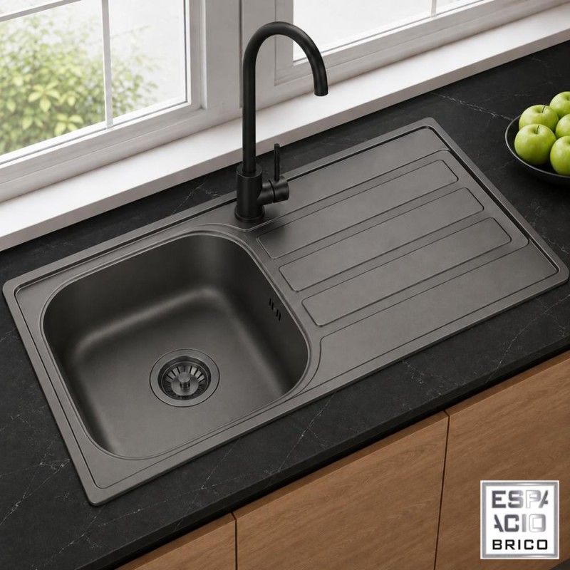 Fregadero Poseidon Negro Pavonado 80x50 cm Sobre Encimera | EspacioBrico OFERTA