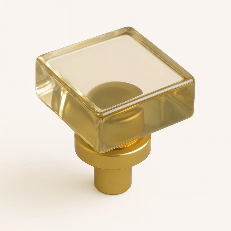 Pomo para Mueble Opal Cuadrado Oro Brillante + Cristal | EspacioBrico