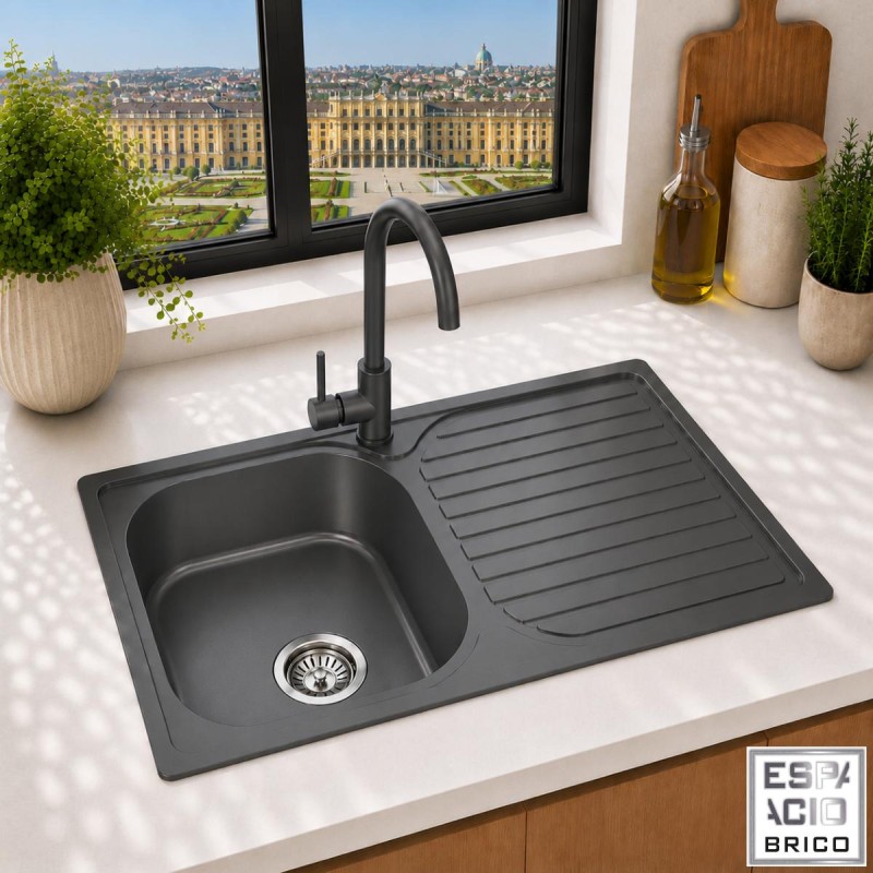 Fregadero Cocina Acero Negro Pavonado Mod. Viena 80x48 cm | EspacioBrico OFERTA