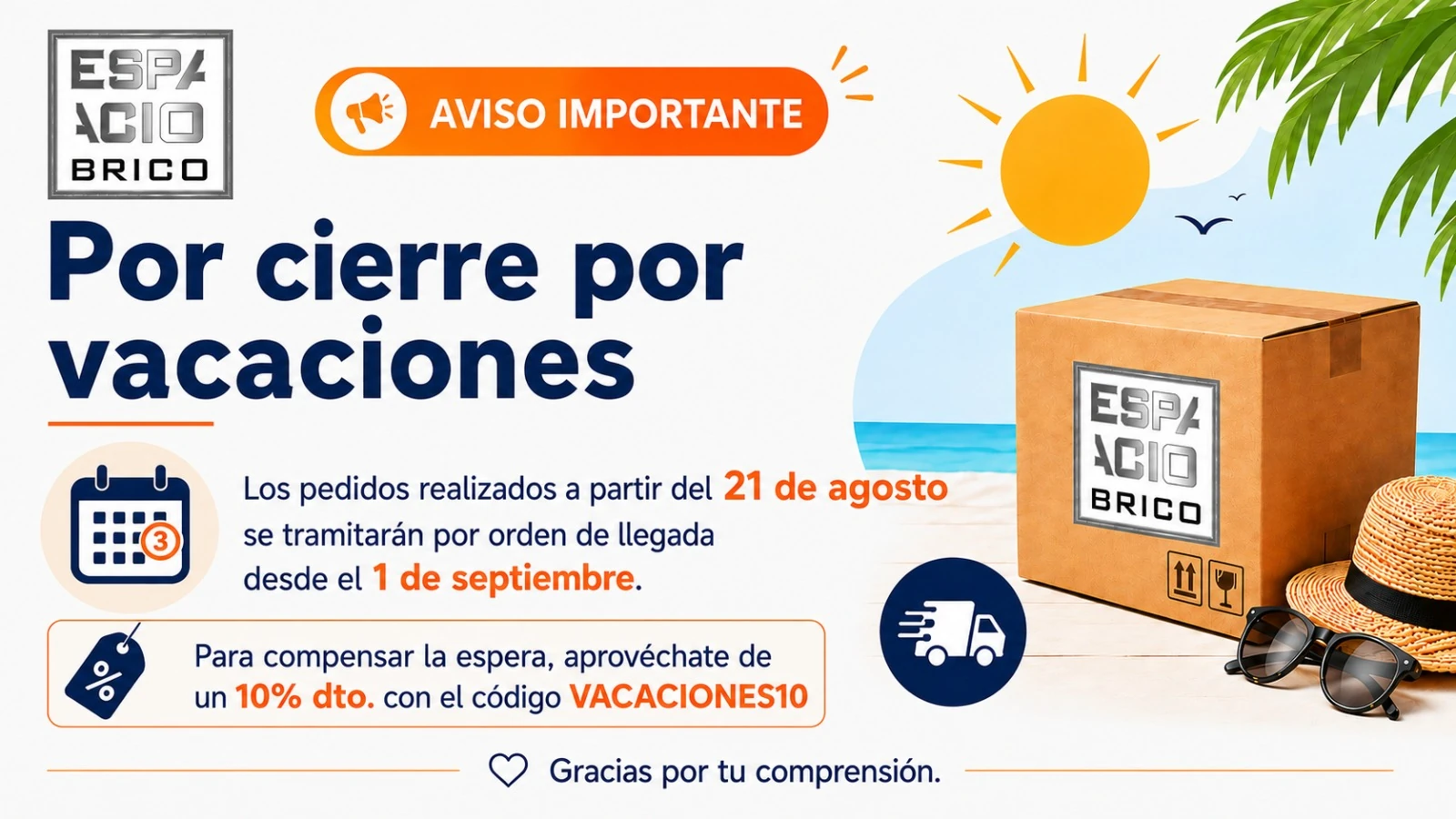 Aviso importante: cierre por vacaciones